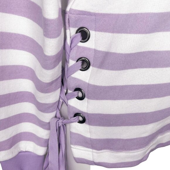 A NEW DAY PURPLE WHITE STRIPE TIE SIDE GROMMET SWEATSHIRT TOP - L - Picture 2 of 4